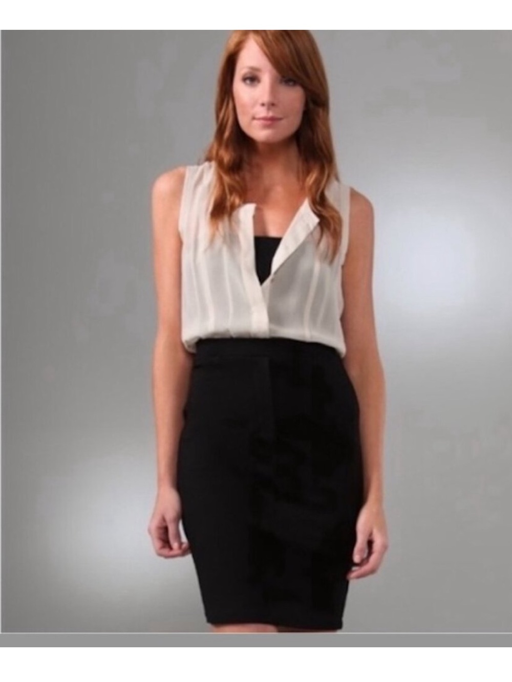Theory Louise Mix Media Silk Bodycon Dress in Cream and Black